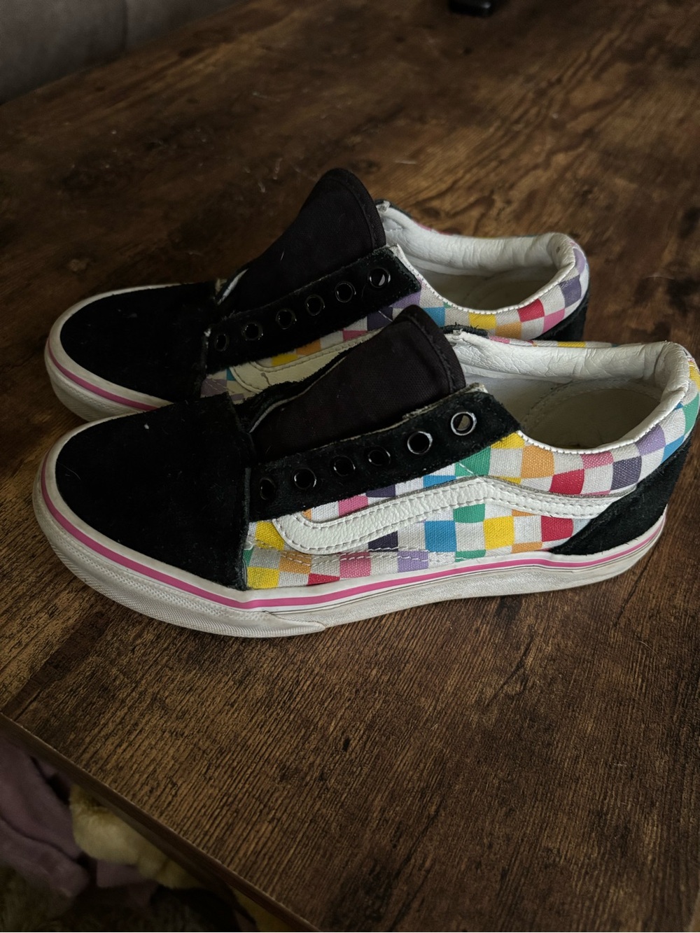 Vans Kids Low-Top Checkerboard Sneakers - Black & Multicolor